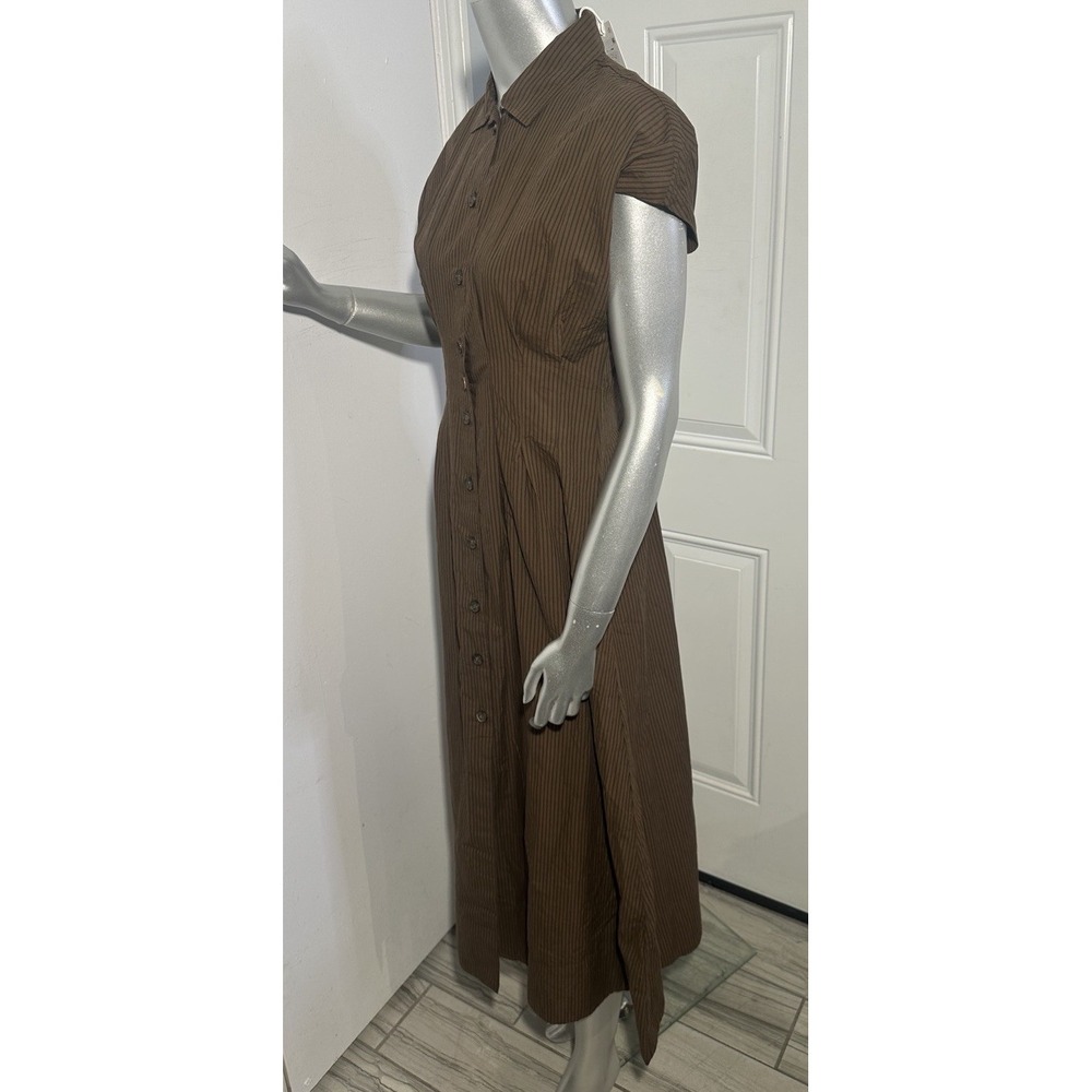 Marine Layer Arden Midi Shirt Dress NWT Brown Black Pinstripe Pima Cotton Sz S - Picture 7 of 16